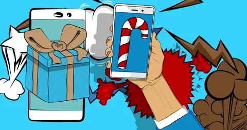 Comic Book phone with Gift Box and Candy cane video Stock Footage 296795370