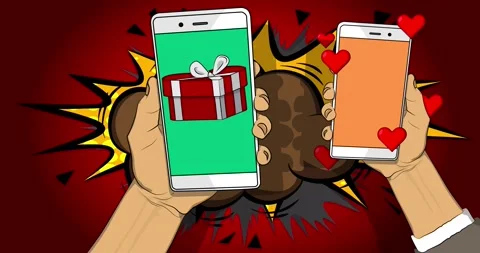 Comic Book phone with Heart and gift box animation Stock Footage 328133387