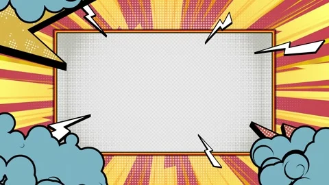 Comic book placeholder with lightning, clouds and halftone pattern Stock Footage 316772463