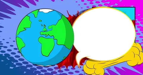 Comic Book planet Earth with speech bubble animation Stock Footage 321439353