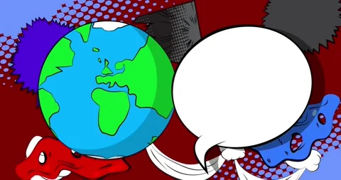 Comic Book planet Earth with speech bubble video Stock Footage 321439356