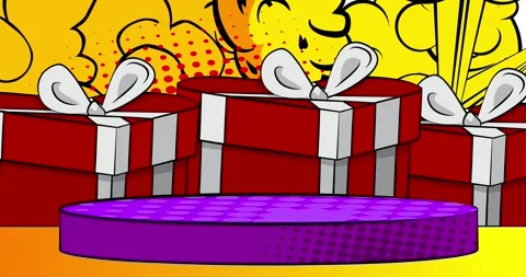 Comic Book podium with Valentine day gift box Stock Footage 300654923