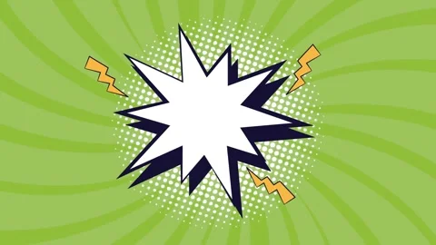 Comic book pop art explosion bubble on green sunburst background with light.. Stock Footage 334090825
