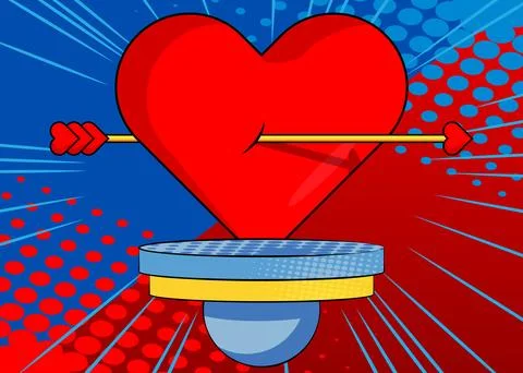 Comic Book Product podium stage for mockup presentation with Arrow Heart. R.. Stock Illustration