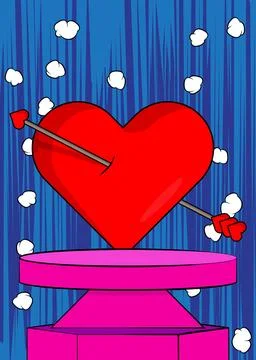 Comic Book Product podium stage for mockup presentation with Arrow Heart. R.. Stock Illustration
