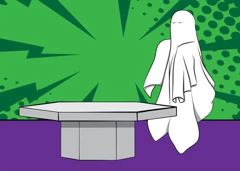 Comic Book Product podium stage for mockup presentation with Ghost. Retro c.. Stock Illustration