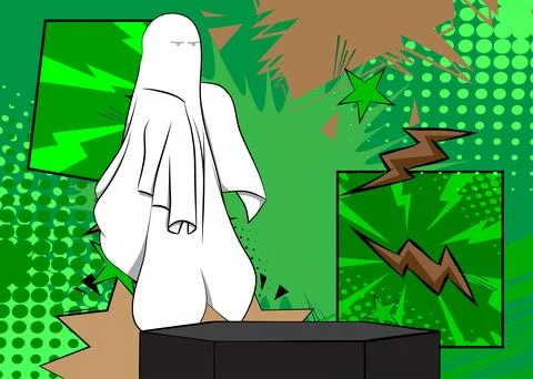 Comic Book Product podium stage for mockup presentation with Ghost. Retro c.. Stock Illustration