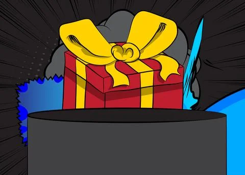 Comic Book Product podium stage for mockup presentation with Gift Box. Retr.. Stock Illustration