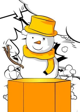 Comic Book Product podium stage for mockup presentation with Snowman. Retro.. Stock Illustration