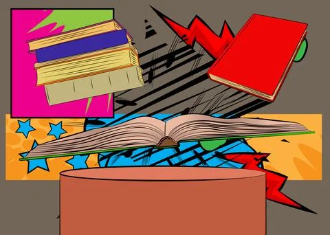 Comic Book Product podium stage for mockup presentation with Book. Retro co.. Stock Illustration