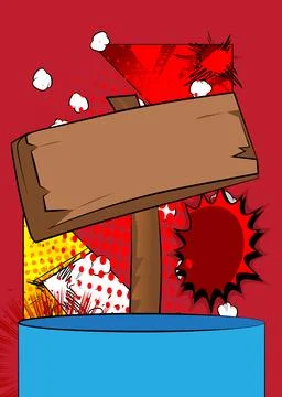 Comic Book Product podium stage for mockup presentation with wood signboard.. Stock Illustration