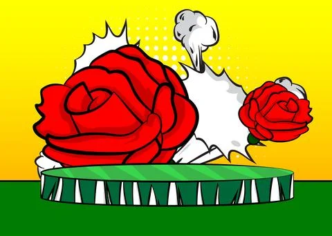 Comic Book Product podium stage for mockup presentation with Red Rose. Retr.. 스톡 일러스트