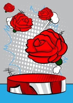 Comic Book Product podium stage for mockup presentation with Red Rose. Retr.. 스톡 일러스트