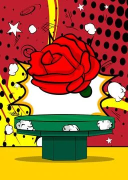 Comic Book Product podium stage for mockup presentation with Red Rose. Retr.. 스톡 일러스트
