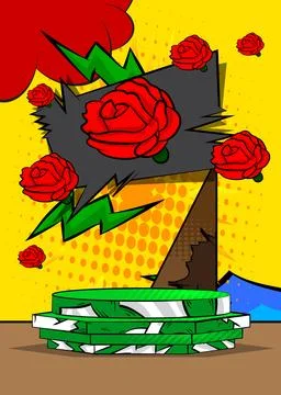 Comic Book Product podium stage for mockup presentation with Red Rose. Retr.. 스톡 일러스트