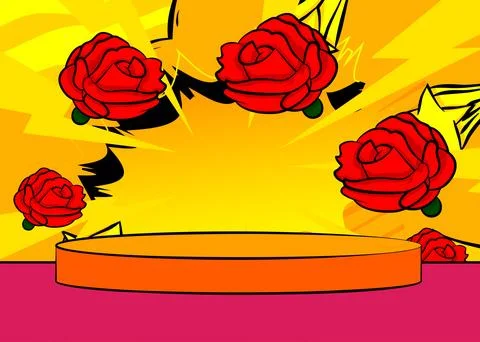 Comic Book Product podium stage for mockup presentation with Red Rose. Retr.. 스톡 일러스트