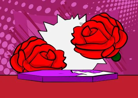 Comic Book Product podium stage for mockup presentation with Red Rose. Retr.. 스톡 일러스트