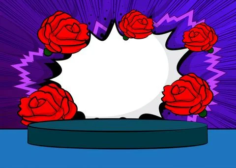 Comic Book Product podium stage for mockup presentation with Red Rose. Retr.. 스톡 일러스트