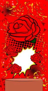Comic Book Product podium stage for mockup presentation with Red Rose. Retr.. 스톡 일러스트