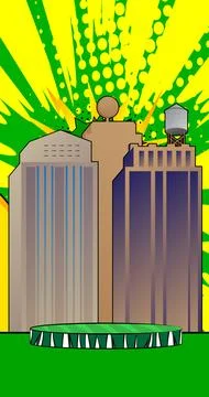 Comic Book Product podium stage for mockup presentation with Skyscraper. Re.. Illustrazione stock