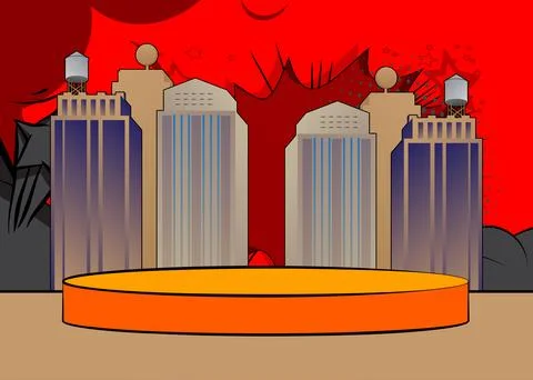 Comic Book Product podium stage for mockup presentation with Skyscraper. Re.. Illustrazione stock