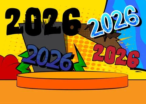 Comic Book Product podium stage for mockup presentation with 2026. Retro co.. Stock Illustration