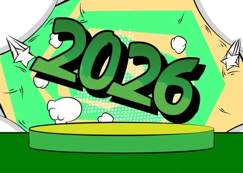 Comic Book Product podium stage for mockup presentation with 2026. Retro co.. Stock Illustration