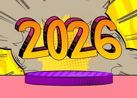 Comic Book Product podium stage for mockup presentation with 2026. Retro co.. Stock Illustration