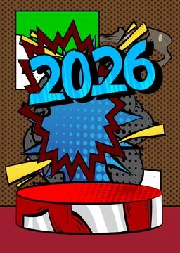 Comic Book Product podium stage for mockup presentation with 2026. Retro co.. Stock Illustration