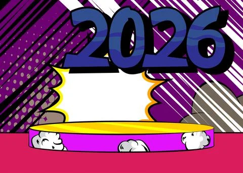 Comic Book Product podium stage for mockup presentation with 2026. Retro co.. Stock Illustration