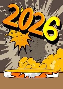 Comic Book Product podium stage for mockup presentation with 2026. Retro co.. Stock Illustration