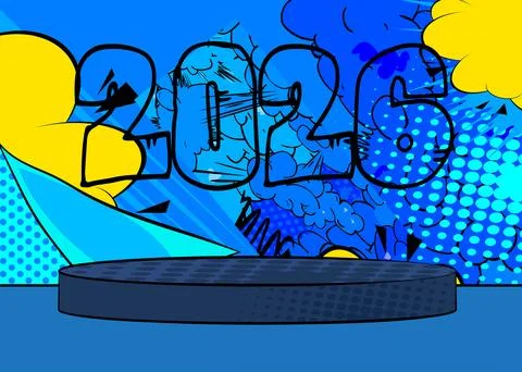 Comic Book Product podium stage for mockup presentation with 2026. Retro co.. Stock Illustration