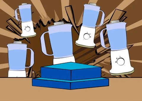 Comic Book Product podium stage for mockup presentation with Food Blender. .. Stock Illustration