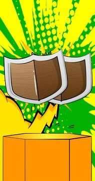 Comic Book Product podium stage for mockup presentation with Shield. Retro .. Stock Illustration