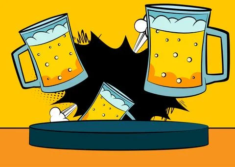 Comic Book Product podium stage for mockup presentation with Beer glass. Re.. Stock Illustration