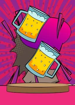 Comic Book Product podium stage for mockup presentation with Beer glass. Re.. Stock Illustration