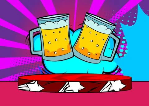 Comic Book Product podium stage for mockup presentation with Beer glass. Re.. Stock Illustration