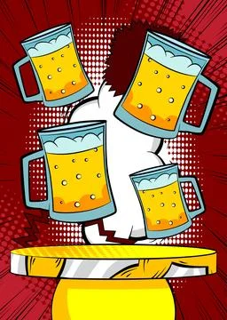Comic Book Product podium stage for mockup presentation with Beer glass. Re.. Stock Illustration