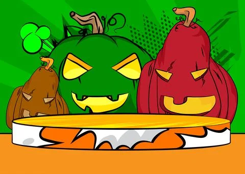 Comic Book Product podium stage for mockup presentation with Jack-O-Lantern.. Stock Illustration
