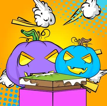 Comic Book Product podium stage for mockup presentation with Jack-O-Lantern.. Stock Illustration