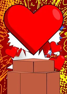 Comic Book Product podium stage for mockup presentation with Red Heart. Ret.. Stock Illustration