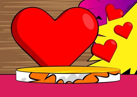 Comic Book Product podium stage for mockup presentation with Red Heart. Ret.. Stock Illustration