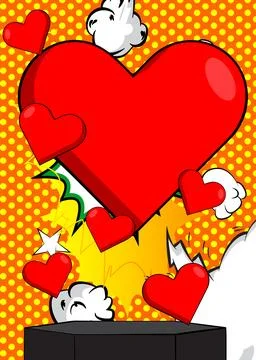 Comic Book Product podium stage for mockup presentation with Red Heart. Ret.. Stock Illustration