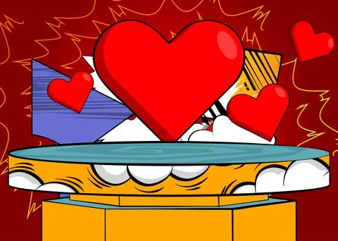 Comic Book Product podium stage for mockup presentation with Red Heart. Ret.. Stock Illustration