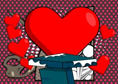 Comic Book Product podium stage for mockup presentation with Red Heart. Ret.. Stock Illustration
