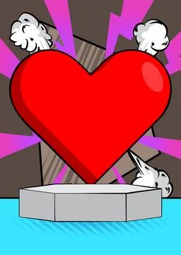 Comic Book Product podium stage for mockup presentation with Red Heart. Ret.. Stock Illustration