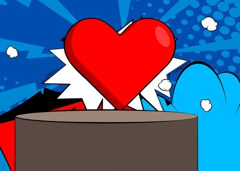 Comic Book Product podium stage for mockup presentation with Red Heart. Ret.. Stock Illustration