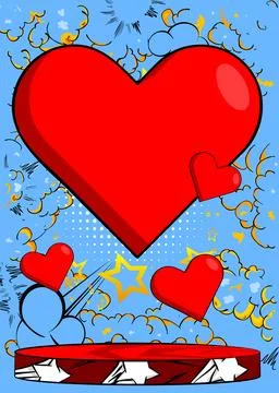 Comic Book Product podium stage for mockup presentation with Red Heart. Ret.. Stock Illustration