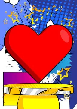 Comic Book Product podium stage for mockup presentation with Red Heart. Ret.. Stock Illustration