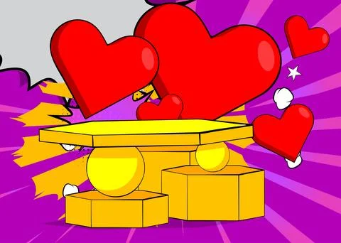 Comic Book Product podium stage for mockup presentation with Red Heart. Ret.. Stock Illustration